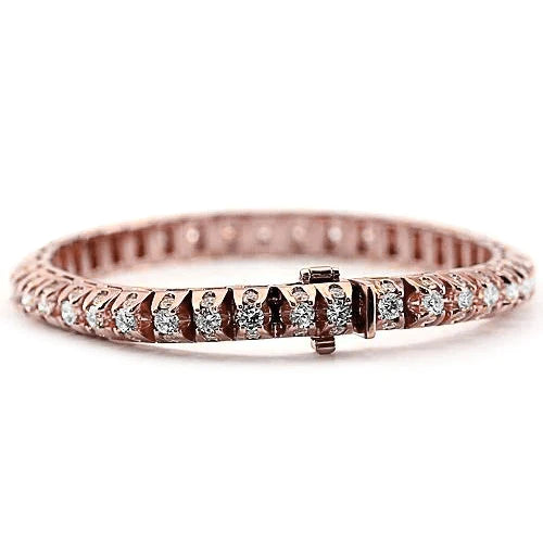 White Real Diamond Tennis Bracelet 6.35 Carats Women Rose Gold 14K