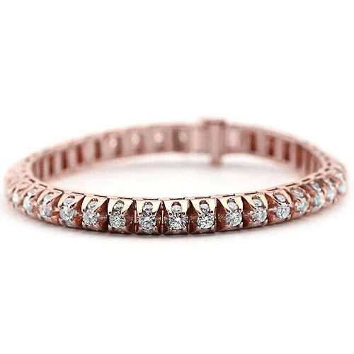 White Real Diamond Tennis Bracelet 6.35 Carats Women Rose Gold 14K