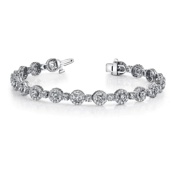 White Round Real Diamonds Tennis Bracelet Gold 14K 9.40 Carats