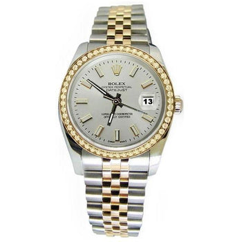 White Stick Dial Diamond Bezel Watch Gold & Ss Rolex Date Just QUICK SET