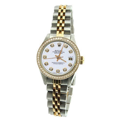 White Dial Bezel Jubilee Ss & Gold Rolex Date Just Lady Watch