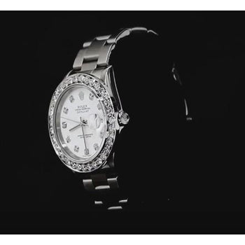 White Dial Custom Diamond Big Bezel Rolex Dj Watch-Stainless Steel