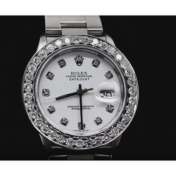 White Dial Custom Diamond Big Bezel Rolex Dj Watch Stainless-Steel