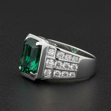 Radiant Colombian Emerald ring in 10K White Gold – front view