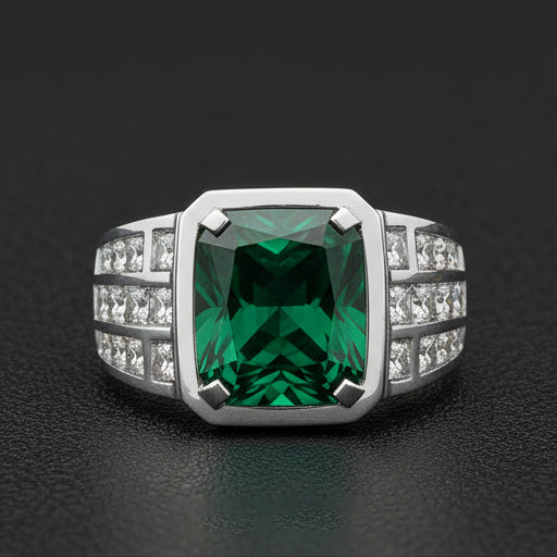 Radiant Colombian Emerald ring in 10K White Gold – main view