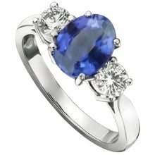 White Gold 14K Three Stone 3.50 Carats Sapphire And Natural Earth Mined DIAMOND ( NOT LAB GROWN )s Ring