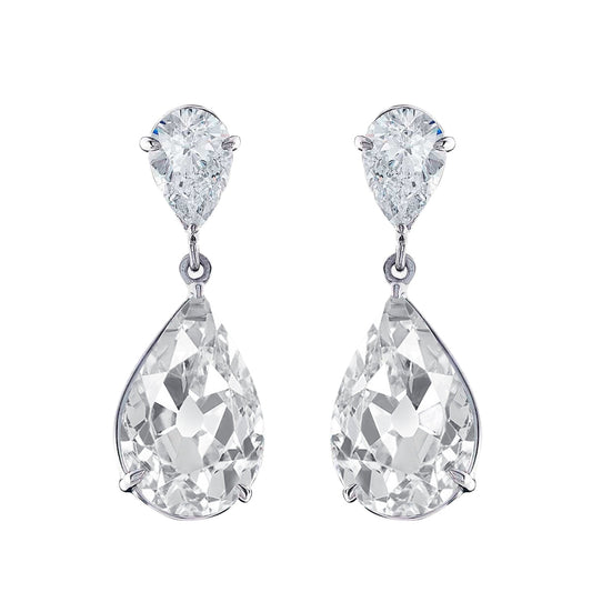 Brilliant Diamond Old Mine Cut Drop Earrings in 14K White Gold – main view