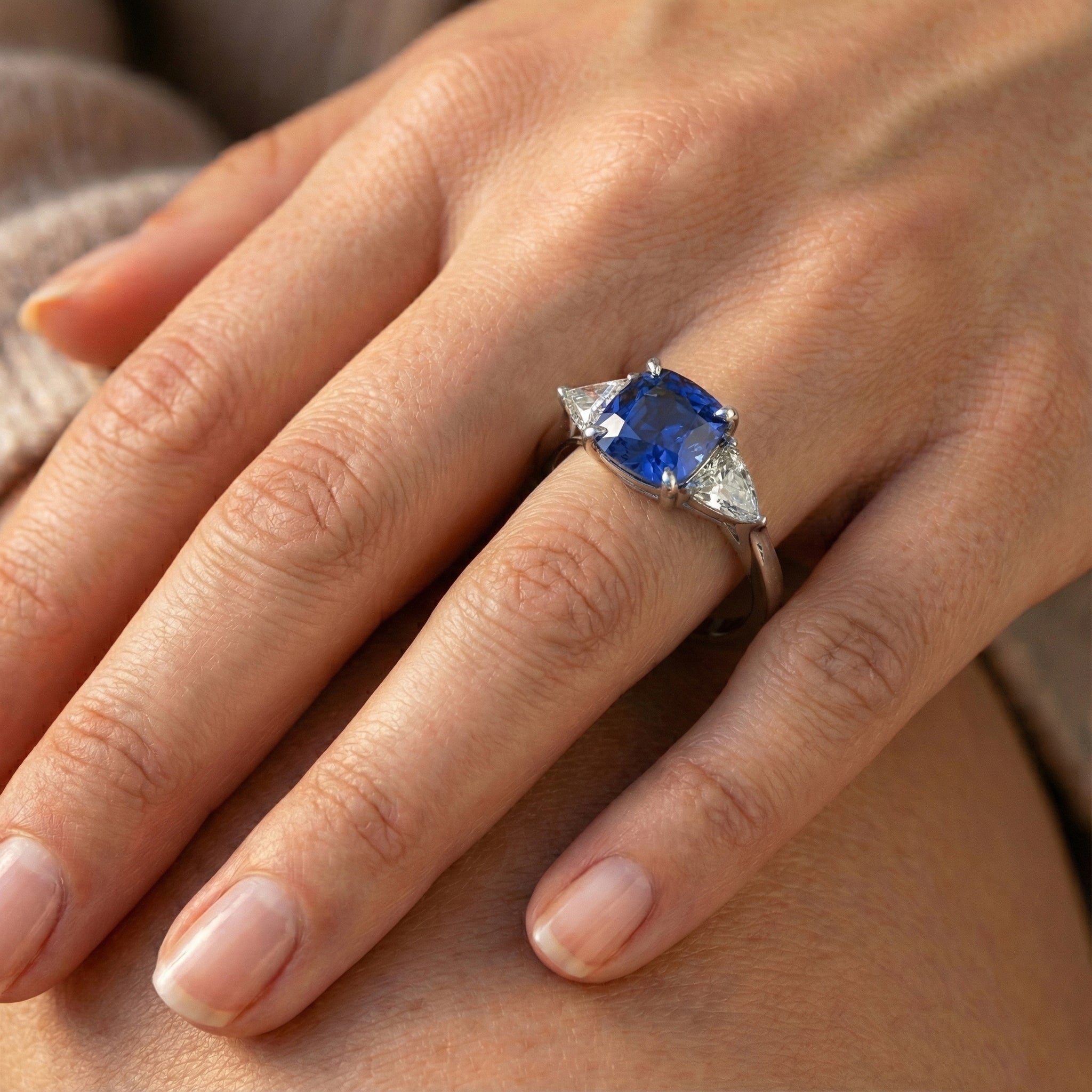 natural cushion sapphire 3ct ring with diamond accents