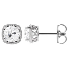 Diamond Antique Cushion Stud Earrings in 14K White Gold – front view