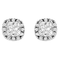 Brilliant Diamond Old Mine Cut Earrings 3 ct in 14K White Gold