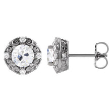 Brilliant Diamond Antique Cushion Stud Earrings in 14 Karat White Gold – front view