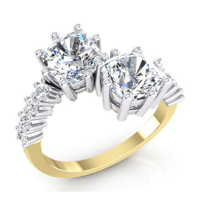 White Gold Double Cushion Cut Diamond Ring 3.30 Carats 14K