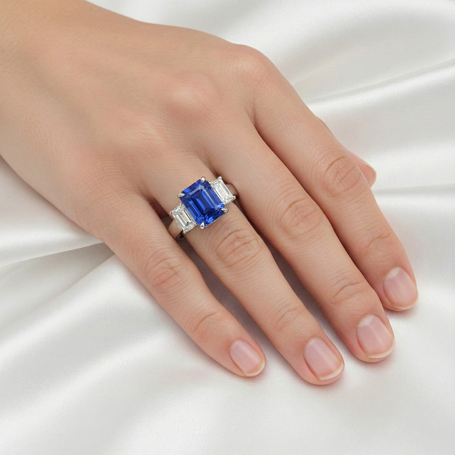 White Gold Emerald Natural Earth Mined Diamond Ring 5 Carats Sapphire Jewellery 14K
