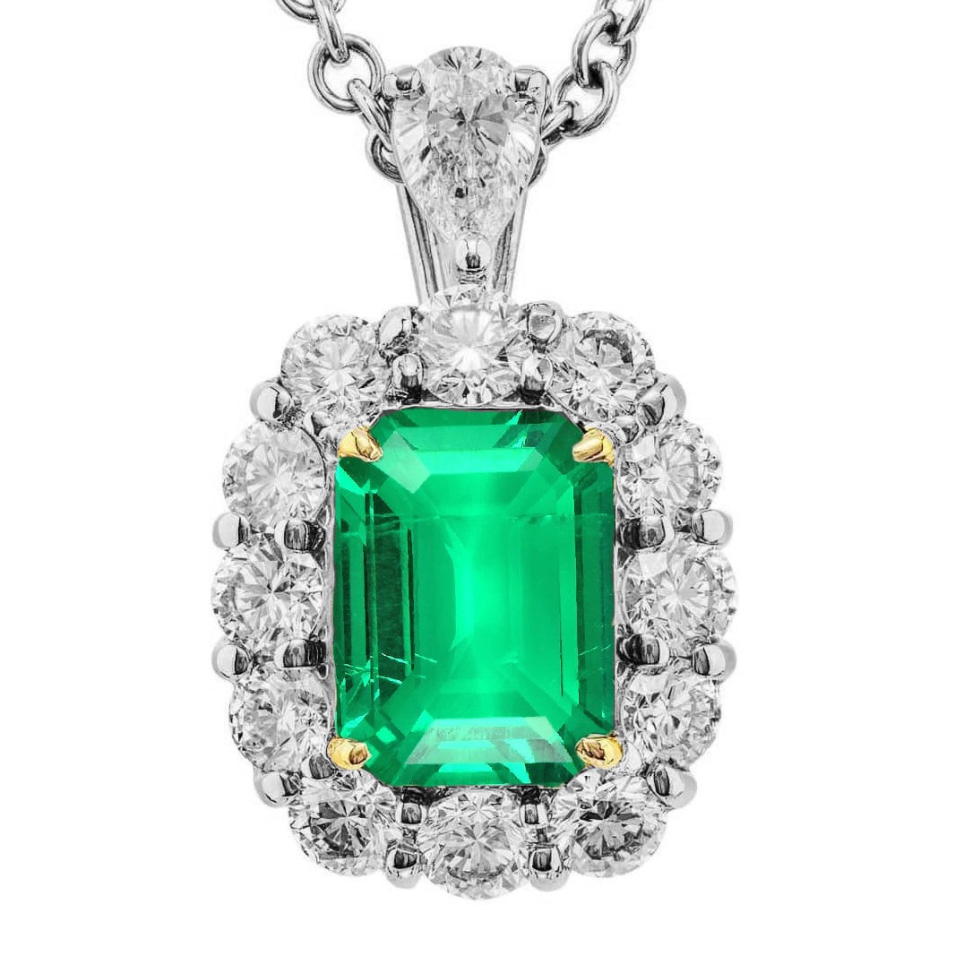 Emerald Stone Pendant Necklace 6-ct 14 Karat Two Tone Gold – main view