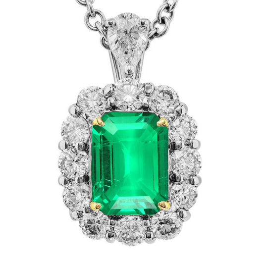 Emerald Stone Pendant Necklace 6-ct 14 Karat Two Tone Gold – main view