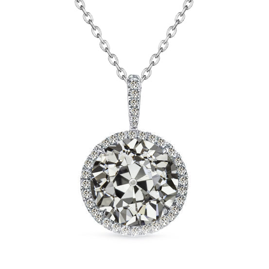 Diamond Old Mine Cut Drop Pendant in 14K White Gold – main view