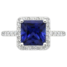 White Gold Halo Ring Princess Sri Lankan Sapphire & Natural Earth Mined Diamonds 6 Carats
