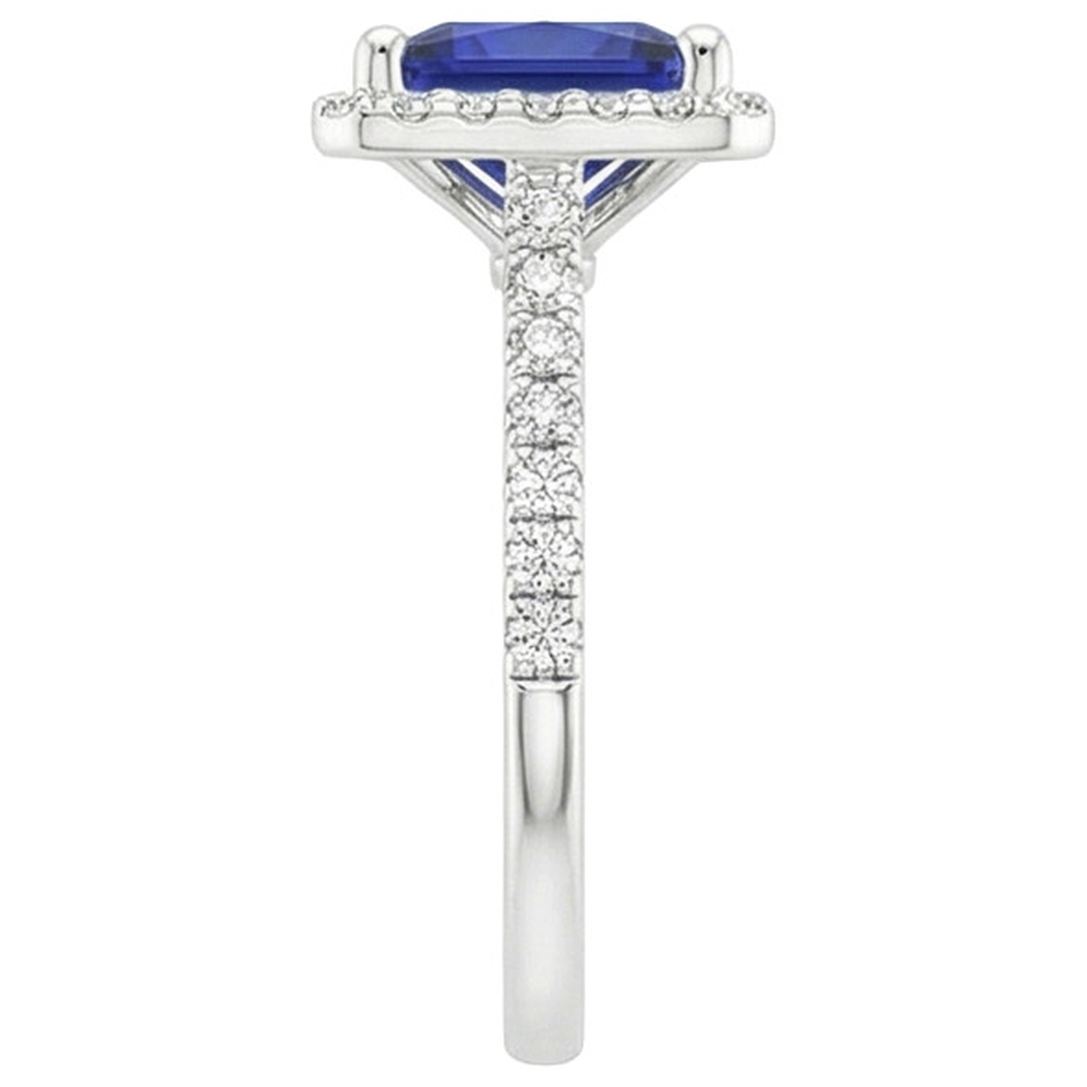 White Gold Halo Ring Princess Sri Lankan Sapphire & Natural Earth Mined Diamonds 6 Carats