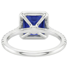 White Gold Halo Ring Princess Sri Lankan Sapphire & Natural Earth Mined Diamonds 6 Carats