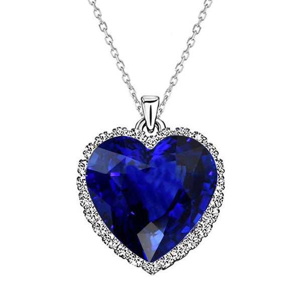 Blue Sapphire Heart Shape Stone Pendant Necklace in 14K White Gold – main view
