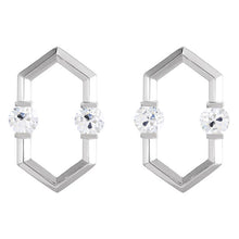 White Gold Hexagon Real Diamond Stud Earrings 2 Carats Round Old Miner