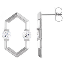 White Gold Hexagon Real Diamond Stud Earrings 2 Carats Round Old Miner