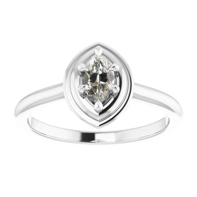 Diamond Marquise Cut Single Stone Ring in 14K White Gold – main view