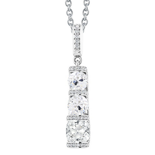 White Gold Real Natural Earth Mined Diamond Pendant 3 Stone Style Cushion Old Miner 5 Carats