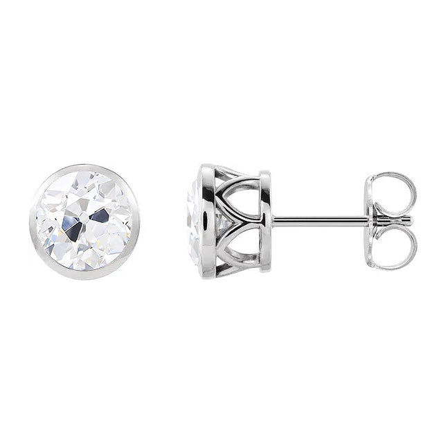Diamond Antique Cushion Earrings in 14K White Gold – main view