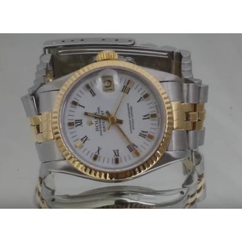 White Roman Dial Rolex Datejust Watch-Ss & Gold Bracelet