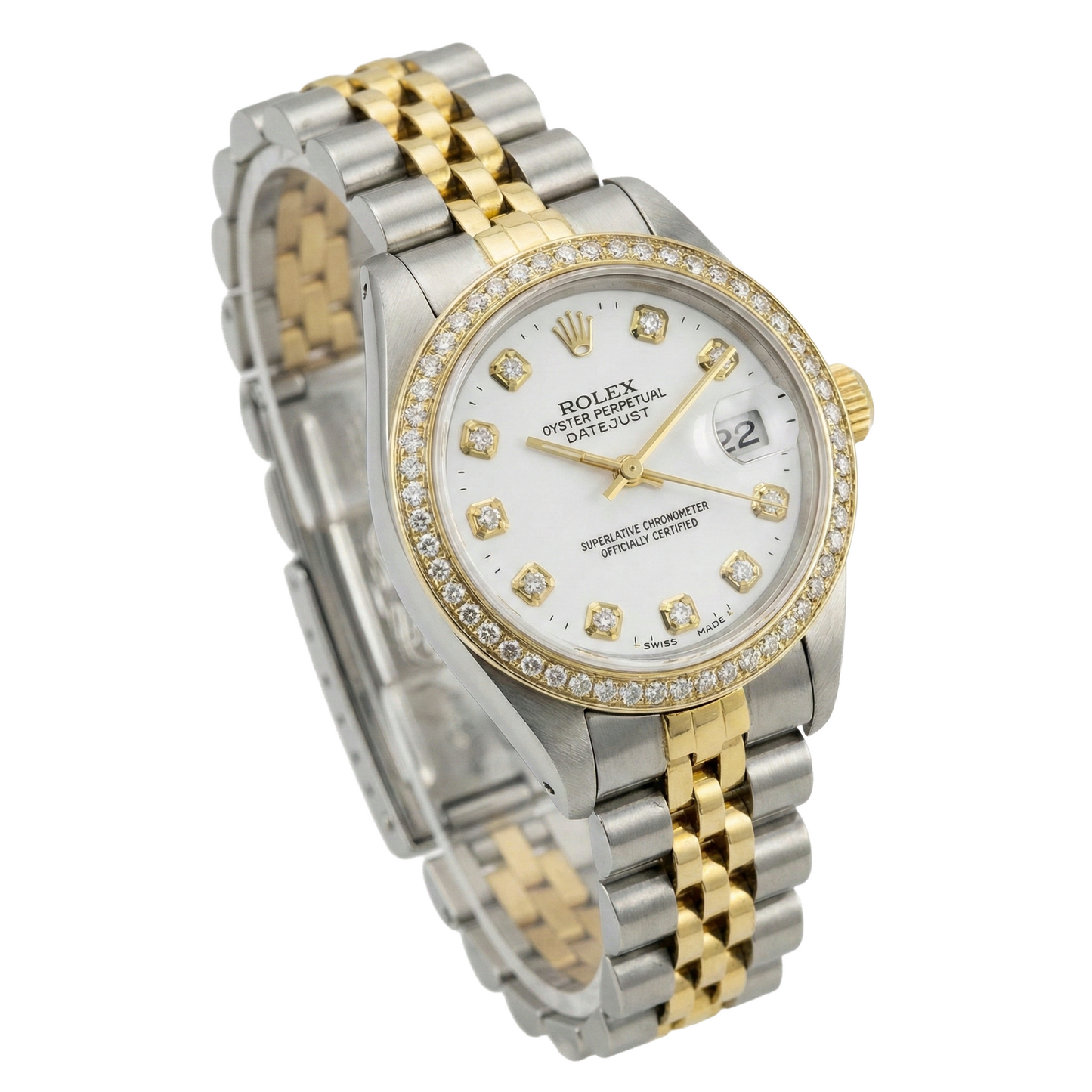 White Dial Bezel Jubilee Ss & Gold Rolex Date Just Lady Watch