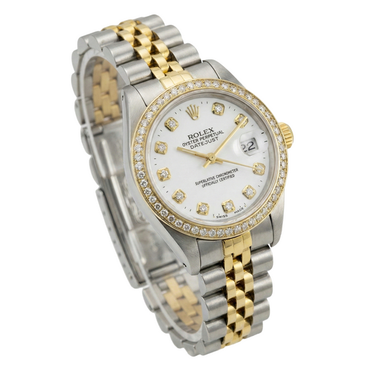 White Dial Bezel Jubilee Ss & Gold Rolex Date Just Lady Watch