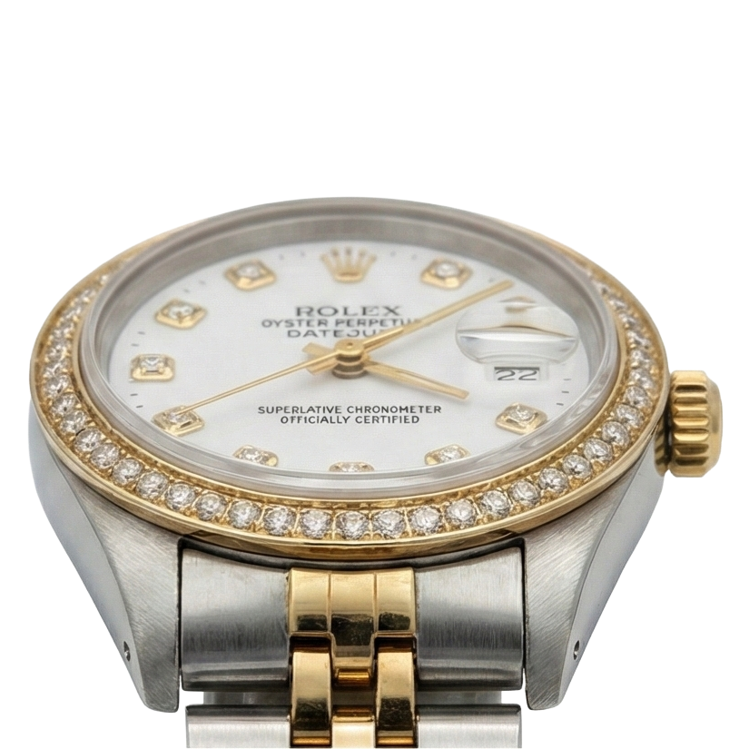 White Dial Bezel Jubilee Ss & Gold Rolex Date Just Lady Watch