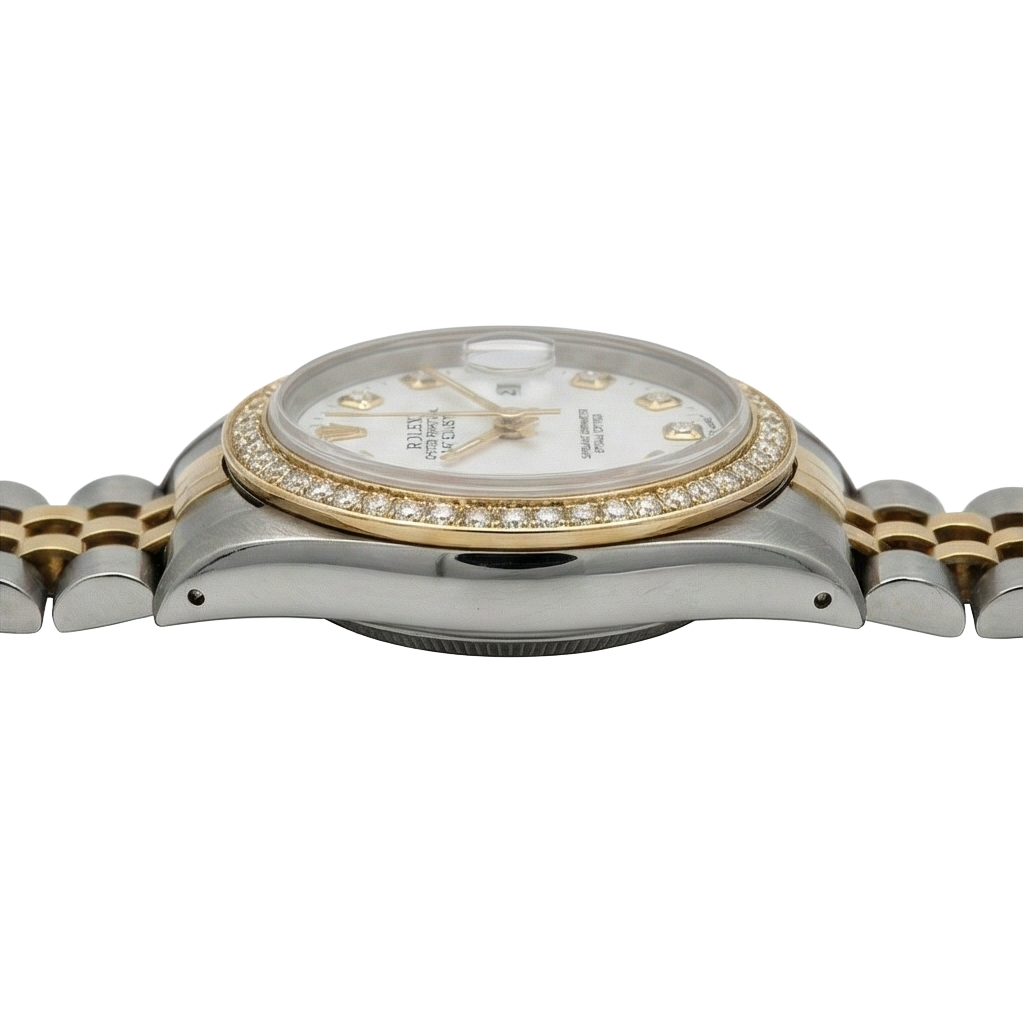 White Dial Bezel Jubilee Ss & Gold Rolex Date Just Lady Watch