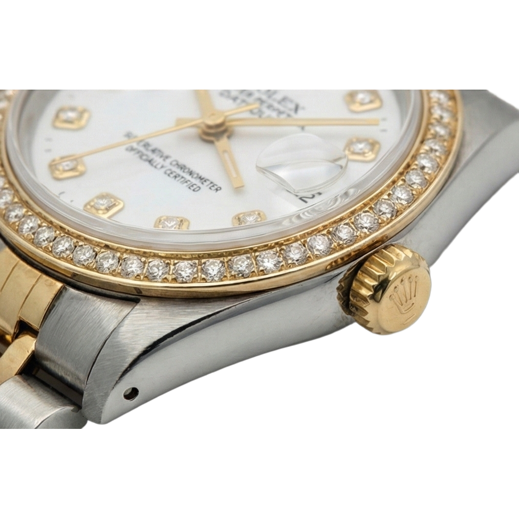 White Dial Bezel Jubilee Ss & Gold Rolex Date Just Lady Watch