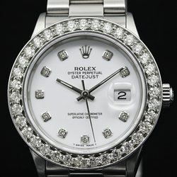 White Dial Custom Natural Earth Mined Diamond Big Bezel Rolex Dj Watch Stainless Steel