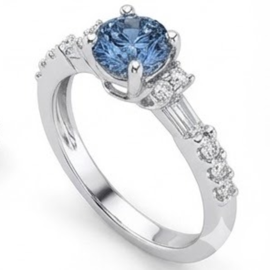 White Gold 1 Carat Blue White Natural Earth Mined Diamonds Engagement Ring