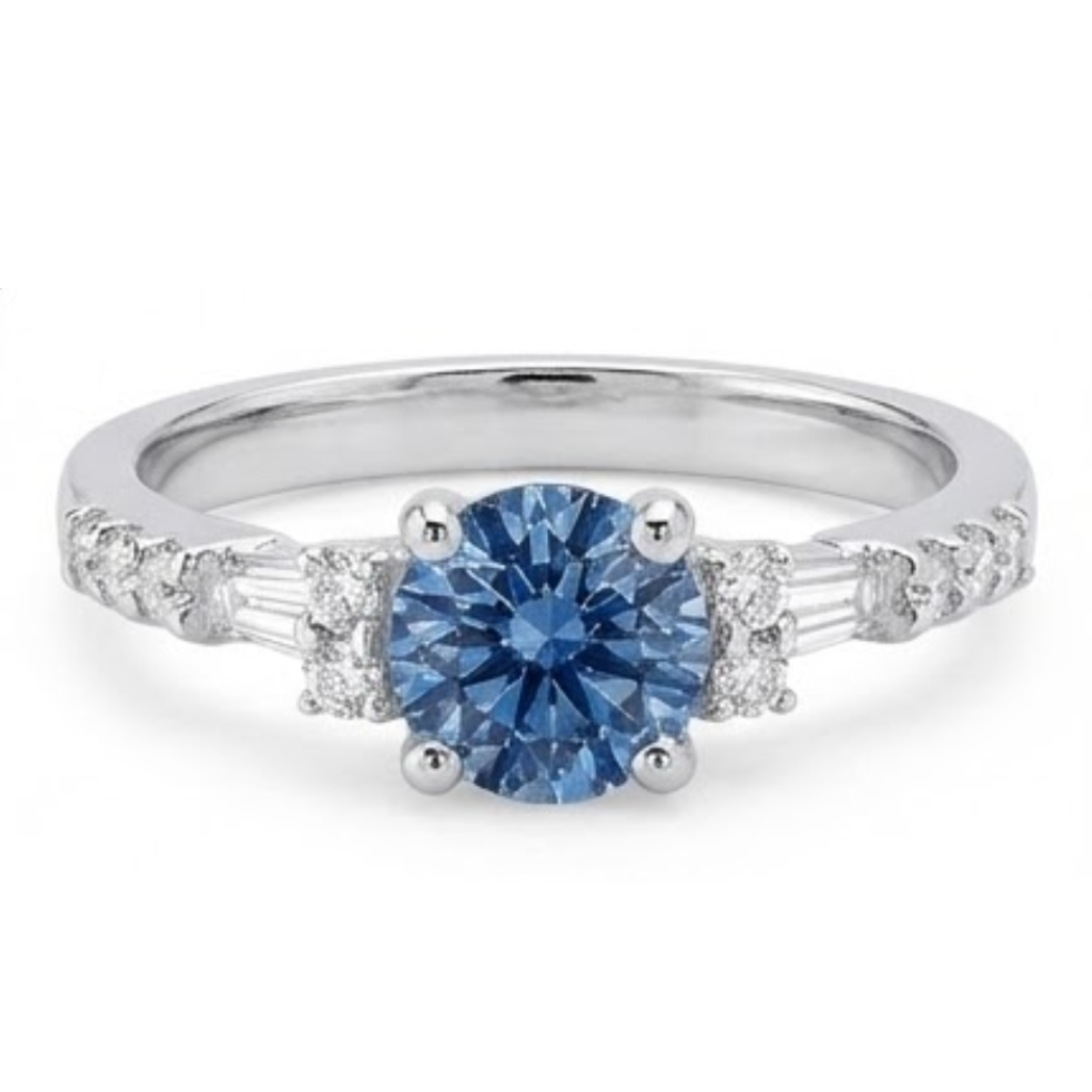 White Gold 1 Carat Blue White Natural Earth Mined Diamonds Engagement Ring