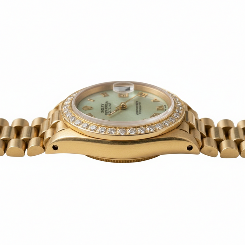 White Mop Roman Dial Presidential Watch Rolex Dj Natural Earth Mined Diamond Bezel Gold