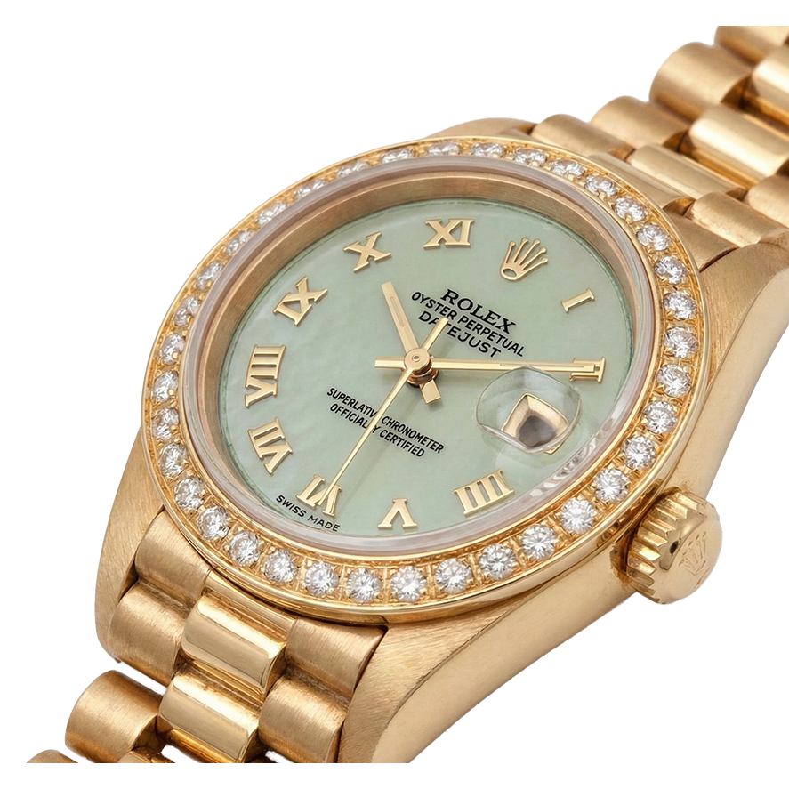 White Mop Roman Dial Presidential Watch Rolex Dj Natural Earth Mined Diamond Bezel Gold