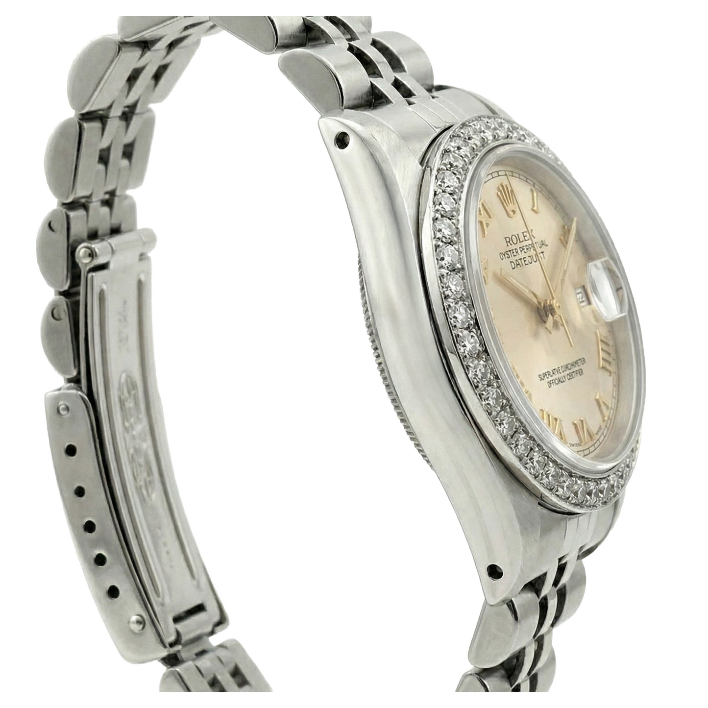 White Roman Dial Date Just Natural Earth Mined Diamond Bracelet Rolex Ladies Watch