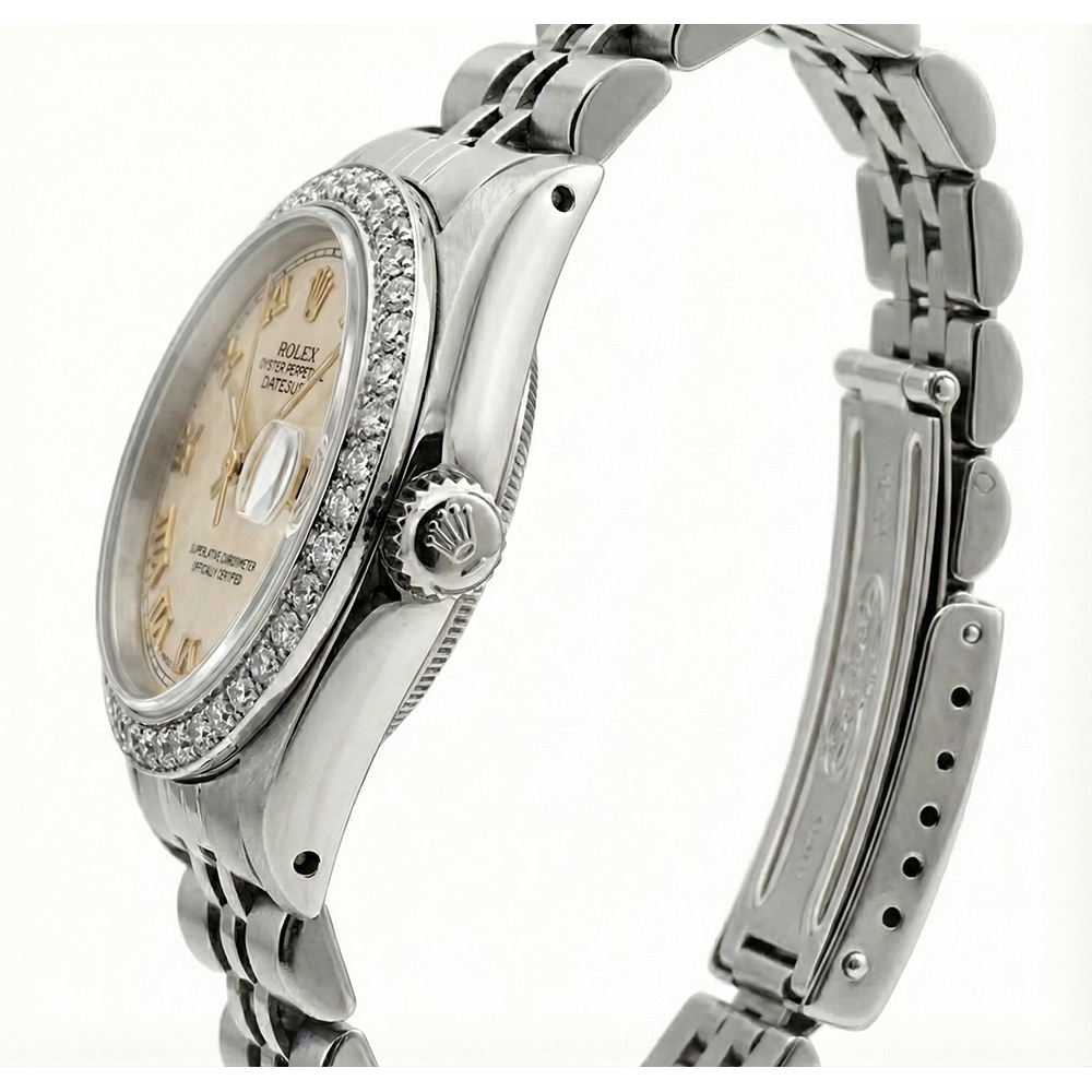 White Roman Dial Date Just Natural Earth Mined Diamond Bracelet Rolex Ladies Watch