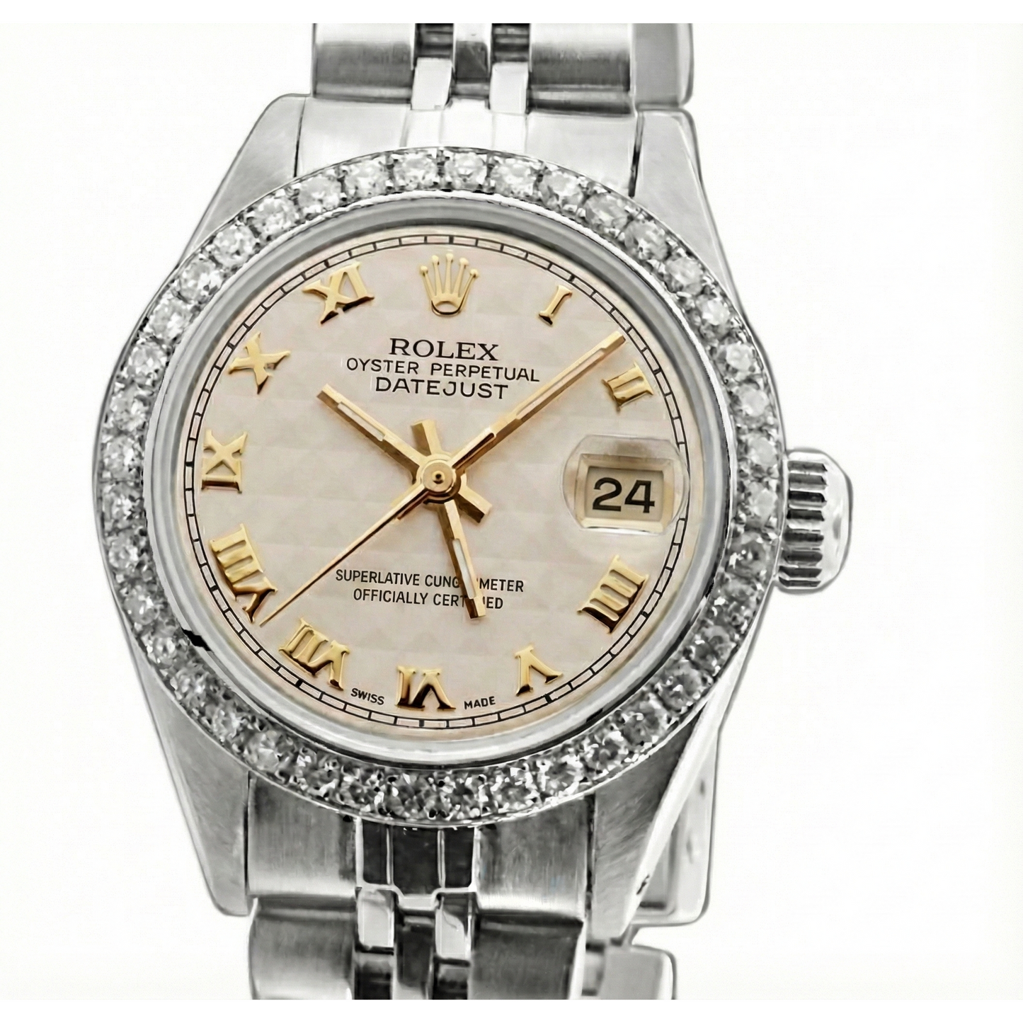 White Roman Dial Date Just Natural Earth Mined Diamond Bracelet Rolex Ladies Watch