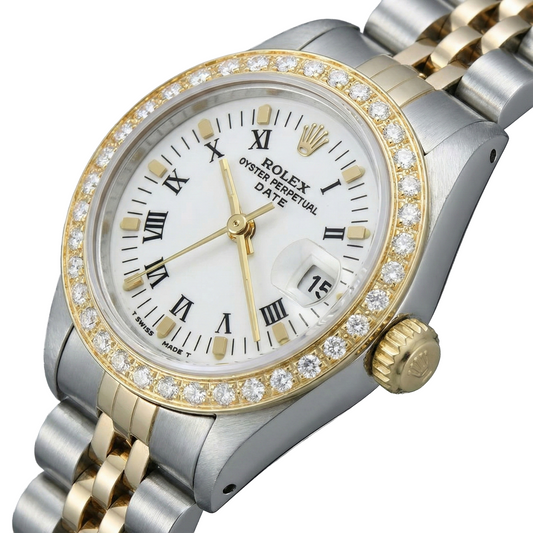 White Roman Dial Natural Earth Mined Diamond Bezel Rolex Date Women Watch Tt Jubilee