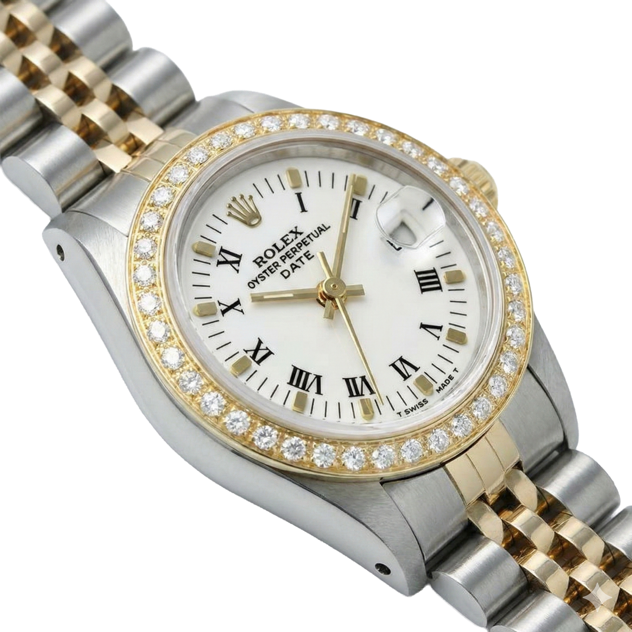 White Roman Dial Natural Earth Mined Diamond Bezel Rolex Date Women Watch Tt Jubilee