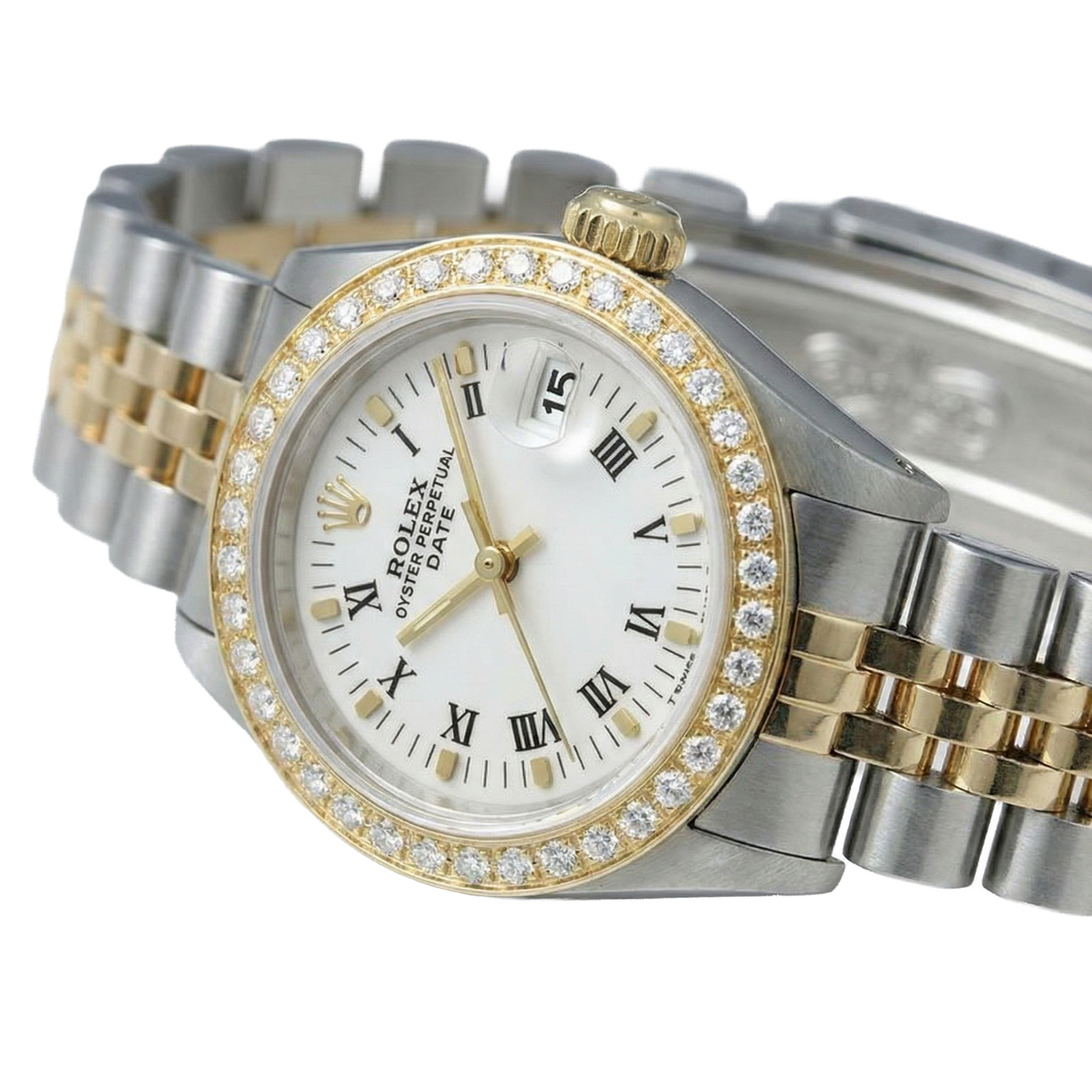 White Roman Dial Natural Earth Mined Diamond Bezel Rolex Date Women Watch Tt Jubilee