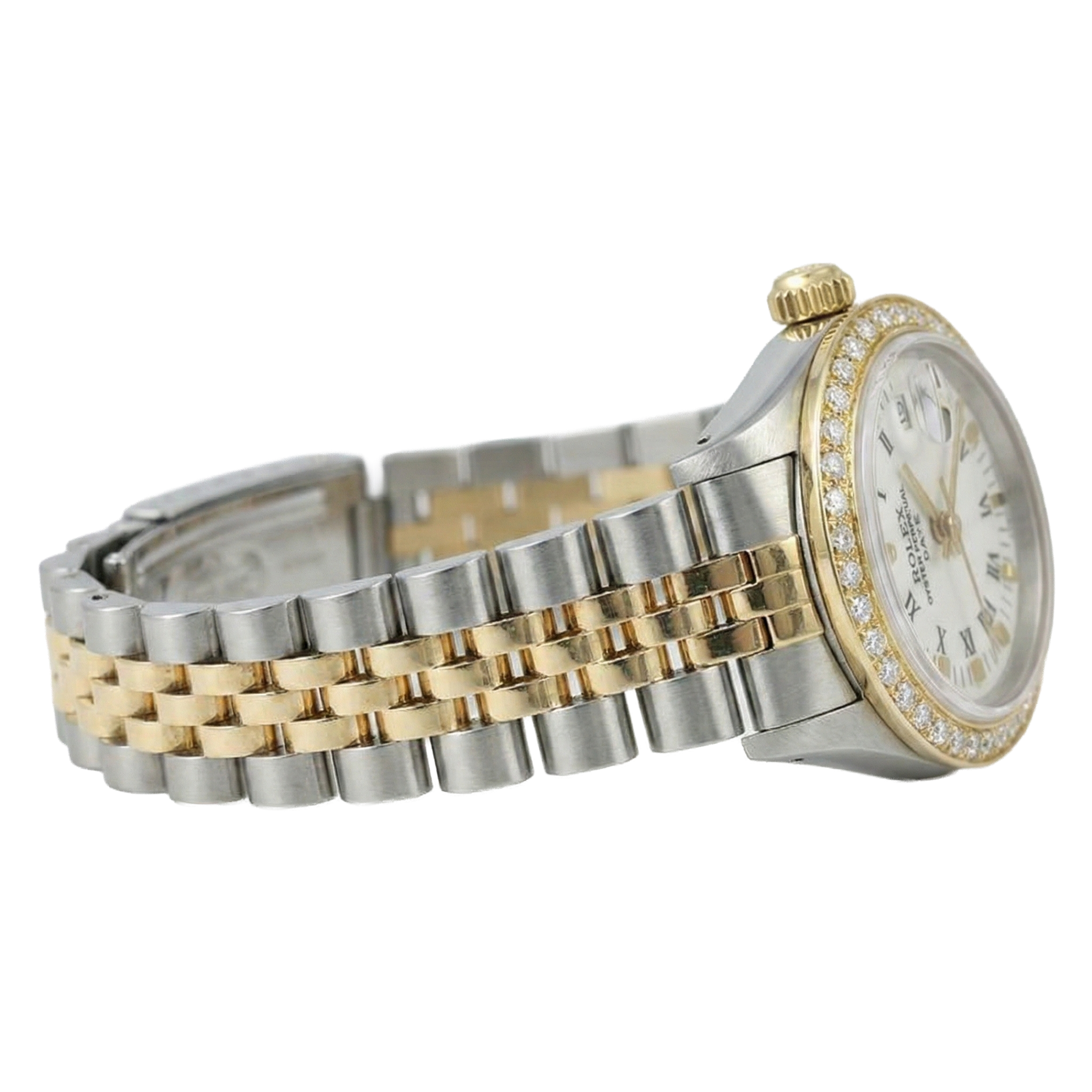 White Roman Dial Natural Earth Mined Diamond Bezel Rolex Date Women Watch Tt Jubilee