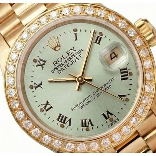 White Roman Dial Natural Earth Mined Diamond Bezel Rolex Dj Watch President Style Yg