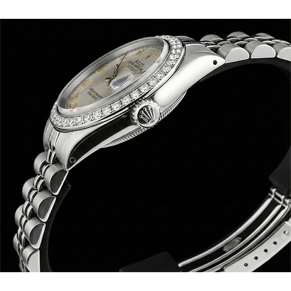 White Roman Dial Rolex Ladies Bracelet Date Just Natural Earth Mined Diamond Bezel