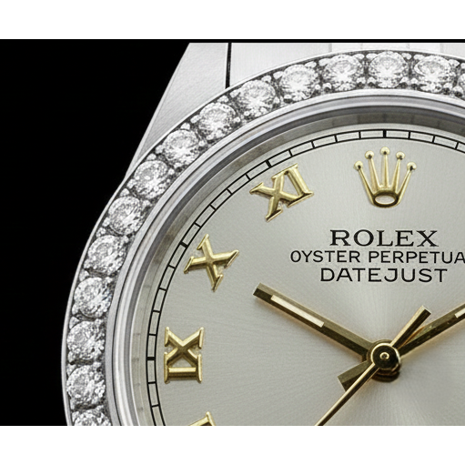 White Roman Dial Rolex Ladies Bracelet Date Just Natural Earth Mined Diamond Bezel